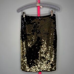 H&M Black & Gold Reversible Sequin Mini Skirt Size 4 NWT
